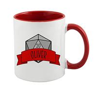 Personalised DND Theme RPG Gamer, Birthday, Christmas, Secret Santa Coffee Tea Mug 11oz Inside Coloured Ceramic Mug. (Red)