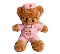 Personalised Doctor Nurse Teddy Bear Stuffed Animal Plush with Customised Text or Blessing, Personalised Gift for Birthday or Graduation Gifts for College University Graduation (9inch-A-Brown 2)