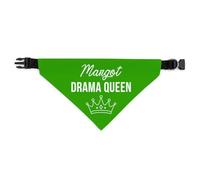 Personalised Dog Bandana | Custom Dog Scarf - Drama Queen - Reactive Nervous Dog Warning Neckerchief | Funny Dog Lead Sign | DQUEEN (Green, Medium - Approx. 19cm x 11.5cm)