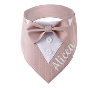 Personalised Dog Bandana with Bow Tie, Suit Style Dog Neckerchief, Adjustable Triangle Scarf for Dogs and Cats, Daily Walking & Photo Shooting(Pink)