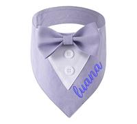 Personalised Dog Bandana with Bow Tie, Suit Style Dog Neckerchief, Adjustable Triangle Scarf for Dogs and Cats, Daily Walking & Photo Shooting(Purple)