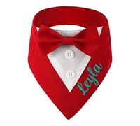 Personalised Dog Bandana with Bow Tie, Suit Style Dog Neckerchief, Adjustable Triangle Scarf for Dogs and Cats, Daily Walking & Photo Shooting(Red)
