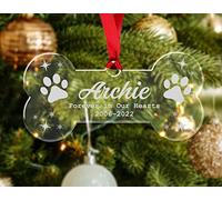Personalised Dog Bone Memorial Christmas Bauble Puppy Pet Tree Decoration Xmas Gift Any Name Rememberance (Forever in our Hearts)