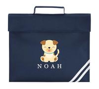 Personalised Dog Book Bag Custom Name Girls Boys Kids Infant Back to School Nursery Primary New Term, One Size, Navy
