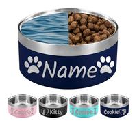 Personalised Dog Bowl Laser Engraved Custom Pet Name 18/32/42/64 oz No Slip Stainless Steel Insulated Bite-resistant Food Water Dishes-Navy