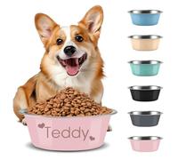 Personalised Dog Bowl Stainless Steel, Custom Engraved Name/Logo, Pet Bowl with Non-Slip Silicone Sole for Puppy Cats, 3 Sizes(S/M/L) 6 Colours (Pink)