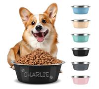 Personalised Dog Bowl Stainless Steel, Custom Engraved Name/Logo, Pet Bowl with Non-Slip Silicone Sole for Puppy Cats, 3 Sizes(S/M/L) 6 Colours (Black)