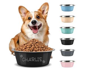 Personalised Dog Bowl Stainless Steel, Custom Engraved Name/Logo, Pet Bowl with Non-Slip Silicone Sole for Puppy Cats, 3 Sizes(S/M/L) 6 Colours (Black)