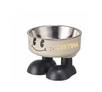 Personalised Dog Bowl Stainless Steel, Raised Pet Bowl with Engraved Name (White)