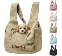 Personalised Dog Carrier Backpack with Name Embroidery, Dog Carriers for Small Medium Dogs and Cats, Pet Puppy Carrier Front-carry, Ideal for Travelling Camping Hiking Outdoor (Khaki)