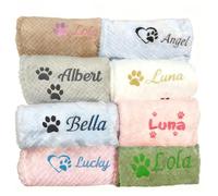 Personalised Dog Cat Pet Blanket with Embroidered Name & Paw Print, Custom Pet Blanket Soft Waffle Fleece Blanket for Puppy Kitten