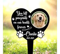 Personalised Dog Cat Photo Memorial Stake, Heart-Shaped Metal Pet Grave Marker, Custom Picture Memorial Plaques, Dog Memorial Gift, Remembrance Sign, Pet Burial Marker Tombstone Headstone