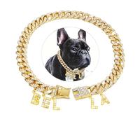 Personalised Dog Chain Collar Diamond Name Letters Customized Silver Dog Necklace Diamond Cuban Link Jewelry Accessories for Small Medium Large Dogs Cats (Golden,XXL/45cm)