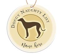 Personalised Dog Christmas Tree Decorations - Greyhound Whippet Dog Gifts for Dog Lovers Owner - Christmas Pet Decorations Xmas Bauble Ornaments Plaque Gift - 9cm Round Acrylic - Naughty List