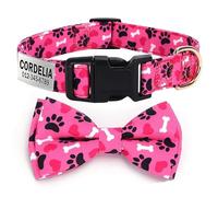 Personalised Dog Collar BowTie Set Custom ID Tag Bowknot Adjustable Pet Collar for Dogs Cats St Patrick's Day Valentine's Day Easter (L,Paw)