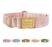 Personalised Dog Collar Custom Adjustable Velevet Dog Collars Engraved Puppy Collars with Any Name & Phone Number for Small Medium Large Dogs Cats Puppy Pet Furry Friend(Light Pink, XS)
