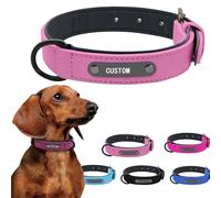 Personalised Dog Collar Custom Engraved with Name，Pet Plate PU leather Adjustable ID Tags Frosted Anti-lost Small Large Dog Cats Puppy Pet Collar Collar (Pink, S)