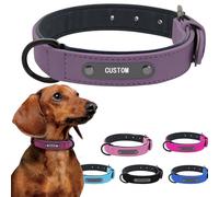 Personalised Dog Collar Custom Engraved with Name，Pet Plate PU leather Adjustable ID Tags Frosted Anti-lost Small Large Dog Cats Puppy Pet Collar Collar (Purple, XS)