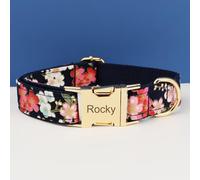 Personalised Dog Collar Floral Pet Collar with Nameplate Quick-Release Metal Buckle Engraved Name Phone Number Dog ID Tag Suitable for Large/Medium/Small Dogs (Black,M)