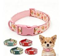 Personalised Dog Collar for Male Female Dogs Fruit Pattern Engraved Pet Collars with Name Saftey Plastic Buckle for Puppy Kitten (Peach,L)