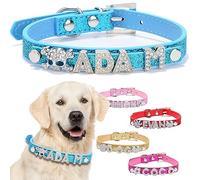 Personalised Dog Collar for Small Dog/Cat Collars with Name for Puppy Cat - BLING PU Leather Collar for Kitty Pets Small Middle Large Collar(Bling Blue,S)