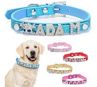 Personalised Dog Collar for Small Dog/Cat Collars with Name for Puppy Cat - BLING PU Leather Collar for Kitty Pets Small Middle Large Collar(Bling Blue,M)