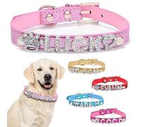 Personalised Dog Collar for Small Dog/Cat Collars with Name for Puppy Cat - BLING PU Leather Collar for Kitty Pets Small Middle Large Collar(Bling Pink,M)