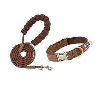 Personalised Dog Collar Leash Set Reflective Breathable Customized Pet Collar Durable Heavy-Duty Puppy Collar with Quick-Release Metal Buckle (Brown,S)