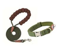 Personalised Dog Collar Leash Set Reflective Breathable Customized Pet Collar Durable Heavy-Duty Puppy Collar with Quick-Release Metal Buckle (Green,M)
