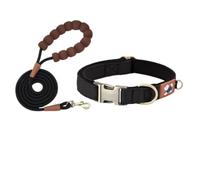 Personalised Dog Collar Leash Set Reflective Breathable Customized Pet Collar Durable Heavy-Duty Puppy Collar with Quick-Release Metal Buckle (Black,L)