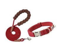 Personalised Dog Collar Leash Set Reflective Breathable Customized Pet Collar Durable Heavy-Duty Puppy Collar with Quick-Release Metal Buckle (Red,S)