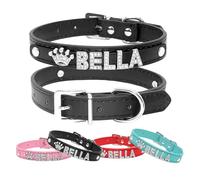 Personalised Dog Collar Small Dog Collars Puppy Collars with Name Adjustable Cat Collars Leather Dog Collar for Kitty Cat Puppy Small Medium Large Dogs(Black,XS)