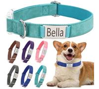 Personalised Dog Collar with Name Plate, Pet Collars with Engraved ID Metal Tag For Dogs, Adjustable Lightweight For Small Medium Large Pets (Green-L)