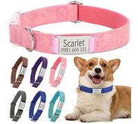 Personalised Dog Collar with Name Plate, Pet Collars with Engraved ID Metal Tag For Dogs, Adjustable Lightweight For Small Medium Large Pets (Pink-L)