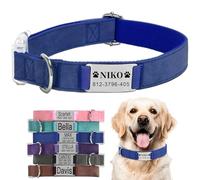 Personalised Dog Collar with Name Plate, Pet Collars with Engraved ID Metal Tag For Dogs, Adjustable Lightweight For Small Medium Large Pets (Blue-L)