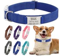 Personalised Dog Collar with Name Plate, Pet Collars with Engraved ID Metal Tag For Dogs, Adjustable Lightweight For Small Medium Large Pets (Blue-M)