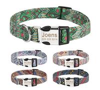 Personalised Dog Collars and Lead Set, Free Engraved Name and Phone Number Dog Collars, Adjustable Retro Nylon Puppy Collar with D-Ring and Metal Buckle for Small Medium Large Dogs(S,Green)