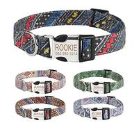 Personalised Dog Collars and Lead Set, Free Engraved Name and Phone Number Dog Collars, Adjustable Retro Nylon Puppy Collar with D-Ring and Metal Buckle for Small Medium Large Dogs(M,Blue Black)