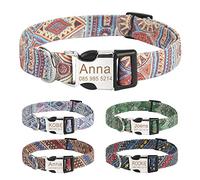 Personalised Dog Collars and Lead Set, Free Engraved Name and Phone Number Dog Collars, Adjustable Retro Nylon Puppy Collar with D-Ring and Metal Buckle for Small Medium Large Dogs(S,Orange)