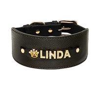 Personalised Dog Collars with Name,Personalized Leather Dog Collar Wide Leather Greyhound Dog Collars Custom Pet ID Collars For Small Medium Large Dogs,Black,L