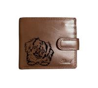 Personalised Dog Engraved Genuine Leather Dark Tan Wallet, Pekingese Paws