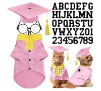 Personalised Dog Graduation Outfit, Personalized Pet Graduation Costume Set - Custom Text Photo Cap Gown Glasses for Small Medium Large Dogs, DIY Letters Kit, Funny Gift for Pet Lover (F, S)