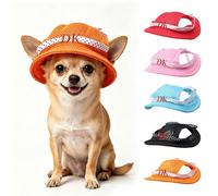 Personalised Dog Hat - Custom Embroidered Name Pet Sun Hat with Ear Holes, Breathable Mesh Dog Cap with Polka Dot Ribbon, 5 Colours, Adjustable for Small Dogs, Cute Outdoor Dog Gift (Orange)