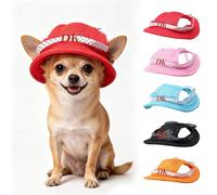 Personalised Dog Hat - Custom Embroidered Name Pet Sun Hat with Ear Holes, Breathable Mesh Dog Cap with Polka Dot Ribbon, 5 Colours, Adjustable for Small Dogs, Cute Outdoor Dog Gift (Red)