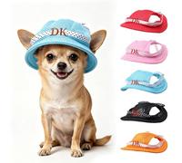 Personalised Dog Hat - Custom Embroidered Name Pet Sun Hat with Ear Holes, Breathable Mesh Dog Cap with Polka Dot Ribbon, 5 Colours, Adjustable for Small Dogs, Cute Outdoor Dog Gift (Sky Blue)
