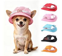 Personalised Dog Hat - Custom Embroidered Name Pet Sun Hat with Ear Holes, Breathable Mesh Dog Cap with Polka Dot Ribbon, 5 Colours, Adjustable for Small Dogs, Cute Outdoor Dog Gift (Pink)