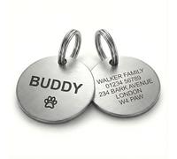 Personalised Dog ID Tag, Custom Engraved Stainless Steel Name Disc for Dogs & Cats, Small, Silver, Double Sided Quiet Waterproof Lightweight, UK Legal, The Stately Hound (Silver, Small: 20mm)