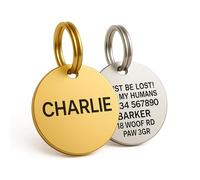 Personalised Dog ID Tag, Dog Tags for Pets Engraved UK Brass Round Name Disc for Dogs and Cats, Medium, Durable, UK Legal, The Stately Hound (Gold, Medium: 25mm)