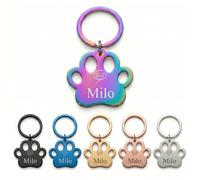 Personalised Dog ID Tag Engraved - Custom Pet Name Tag for Dogs & Cats, Stainless Steel Collar Tag, Clear Durable Engraving, UK Seller 35 * 30 MM Paw (Multicolour, Medium)