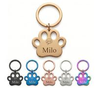 Personalised Dog ID Tag Engraved - Custom Pet Name Tag for Dogs & Cats, Stainless Steel Collar Tag, Clear Durable Engraving, UK Seller 35 * 30 MM Paw (Gold, Medium)